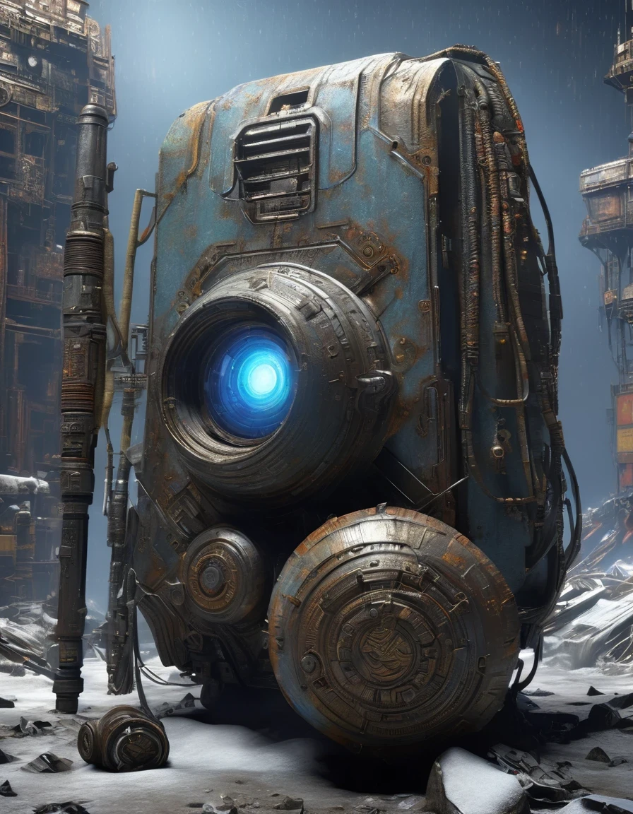 UHD, masterpiece, textured skin, high details, high quality, award winning, best quality, highres, 16k, Science fiction film,full of fantasyfantastical ideas,by van gogh,Big roundspaceship,Doomsday, wasteland style,hd,8k
in style of Eugene Galien-Laloue,Wasteland of Doom,(The extremely beautiful and powerful heroine in the doomsday world is holding a gun),Mecha Clothing,Short blue hair,Beautiful Asian face,mechanical, Glass mask passes light through, Delicate skin texture, Determined gaze,It's Blizzard,Heavy snowfall,The broken eaves and broken walls are everywhere, and the scene is desolate.。In a post-apocalyptic environment,Regardless of appearance or practicality,Everything is for survival,Exaggeration in appearance,Can make enemies feel fear。Many items are basically worn out.,Rust,The form of splicing,Add splash graffiti to create the environment of a wasteland world。Elements such as neon lights will often appear in the doomsday wasteland.。The most important point is that the wasteland world is a world after the collapse of technological civilization.,Productivity setbacks,Material resources are extremely scarce,