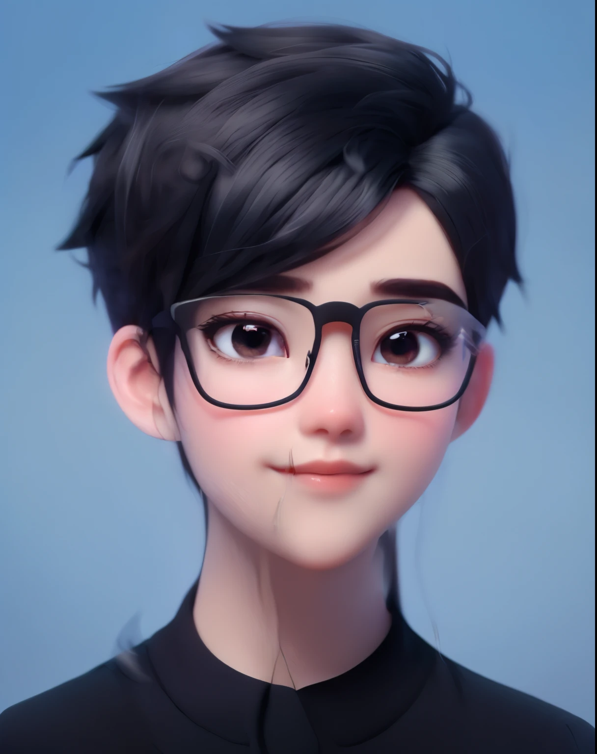 a close up of a person wearing glasses and a black shirt, realistic anime 3 d style, kawaii realistic portrait, anime realism style, artwork in the style of guweiz, 3 d anime realistic, anime styled 3d, yanjun chengt, closeup character portrait, realistic anime artstyle, realistic anime art style, smooth anime cg art, inspired by Yanjun Cheng