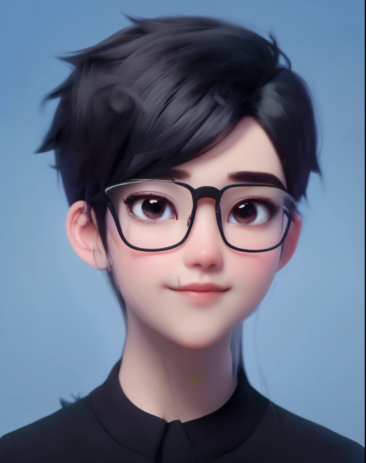 a close up of a person wearing glasses and a black shirt, realistic anime 3 d style, kawaii realistic portrait, anime realism style, artwork in the style of guweiz, 3 d anime realistic, anime styled 3d, yanjun chengt, closeup character portrait, realistic anime artstyle, realistic anime art style, smooth anime cg art, inspired by Yanjun Cheng