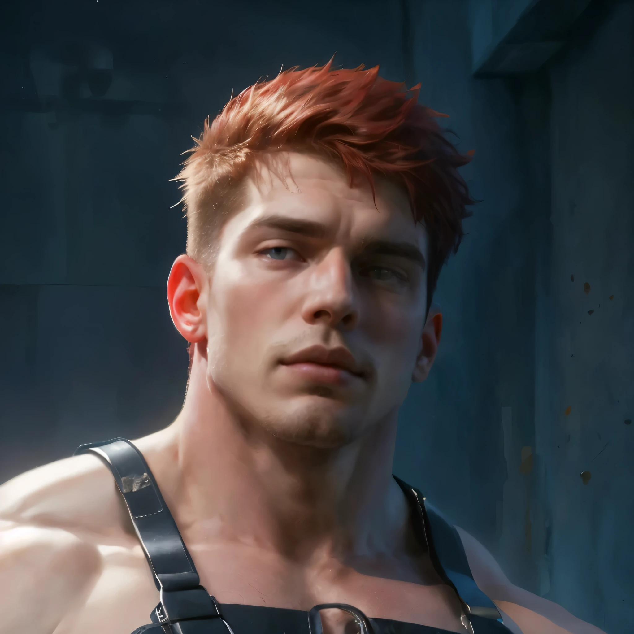 handsome male with red short hair, looking at the viewer