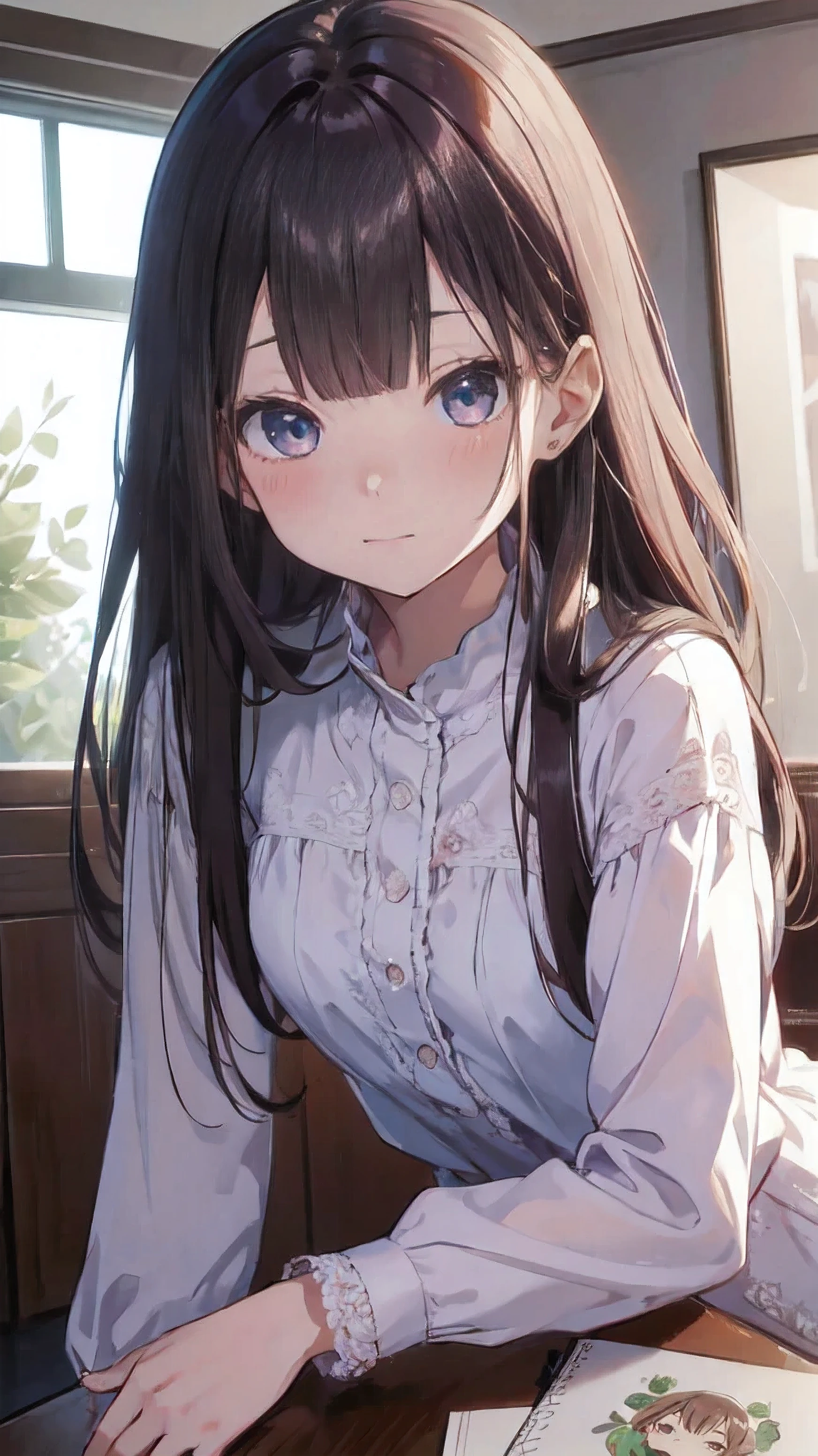 Masterpiece、Highest quality、highest quality、(((Lori)))、 ((((Petite)))))、Shiny hair quality、Small face、Sitting、Super detailed, beautiful, wide eyes、Ultra-detailed, clear and beautiful faces、(cute illustration:1.2), High-resolution, ultra-detailed, best quality, embarrassed