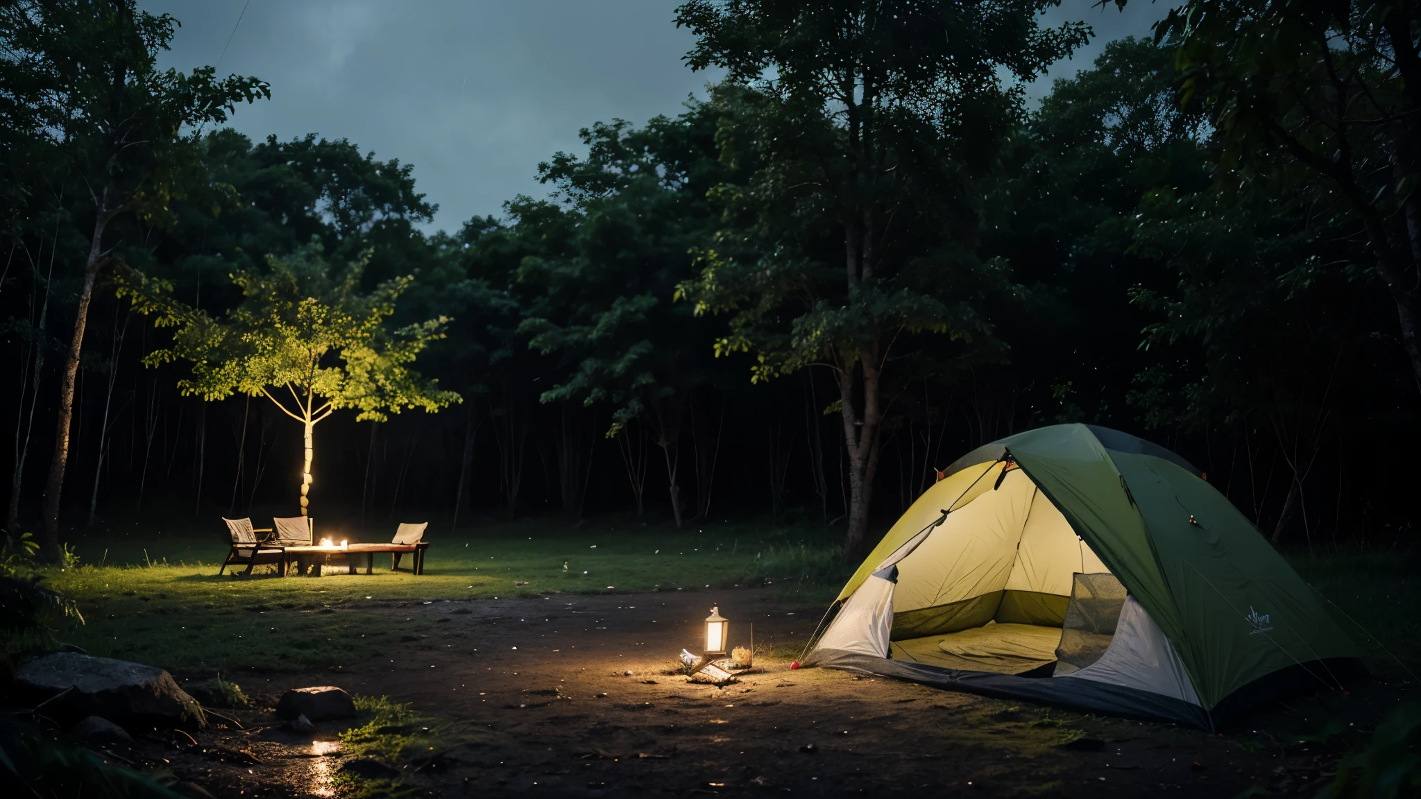 rain on the tent in the forest, tropic, quiet, calm, peaceful, meditation, camping, night, relax