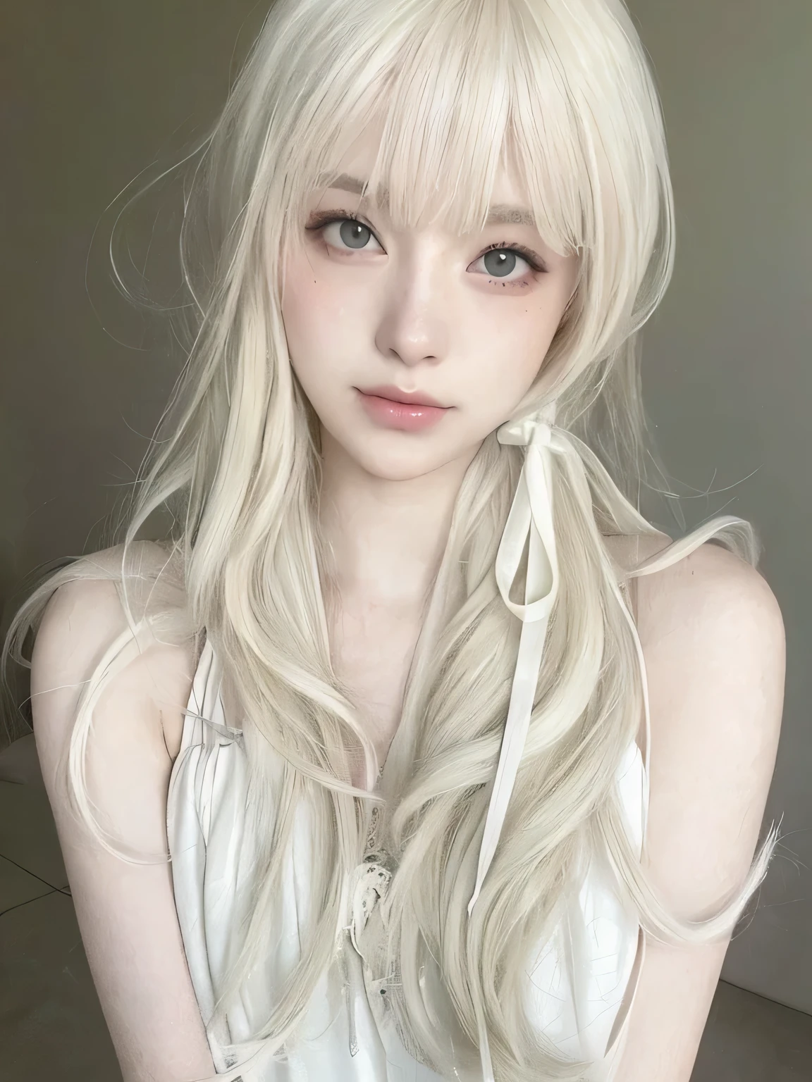 Chica rubia con pelo corto y vestido blanco posando para una foto, peinado de corte hime blanco, pelo corto y blanco y flequillo, con el pelo corto y blanco, con pelo corto y blanco, pale fur, flequillo blanco, chica perfecta de pelo blanco, pale porcelain white skin, extremely pale blonde hair, chica anime en la vida real, hermoso cabello blanco, chica con pelo blanco