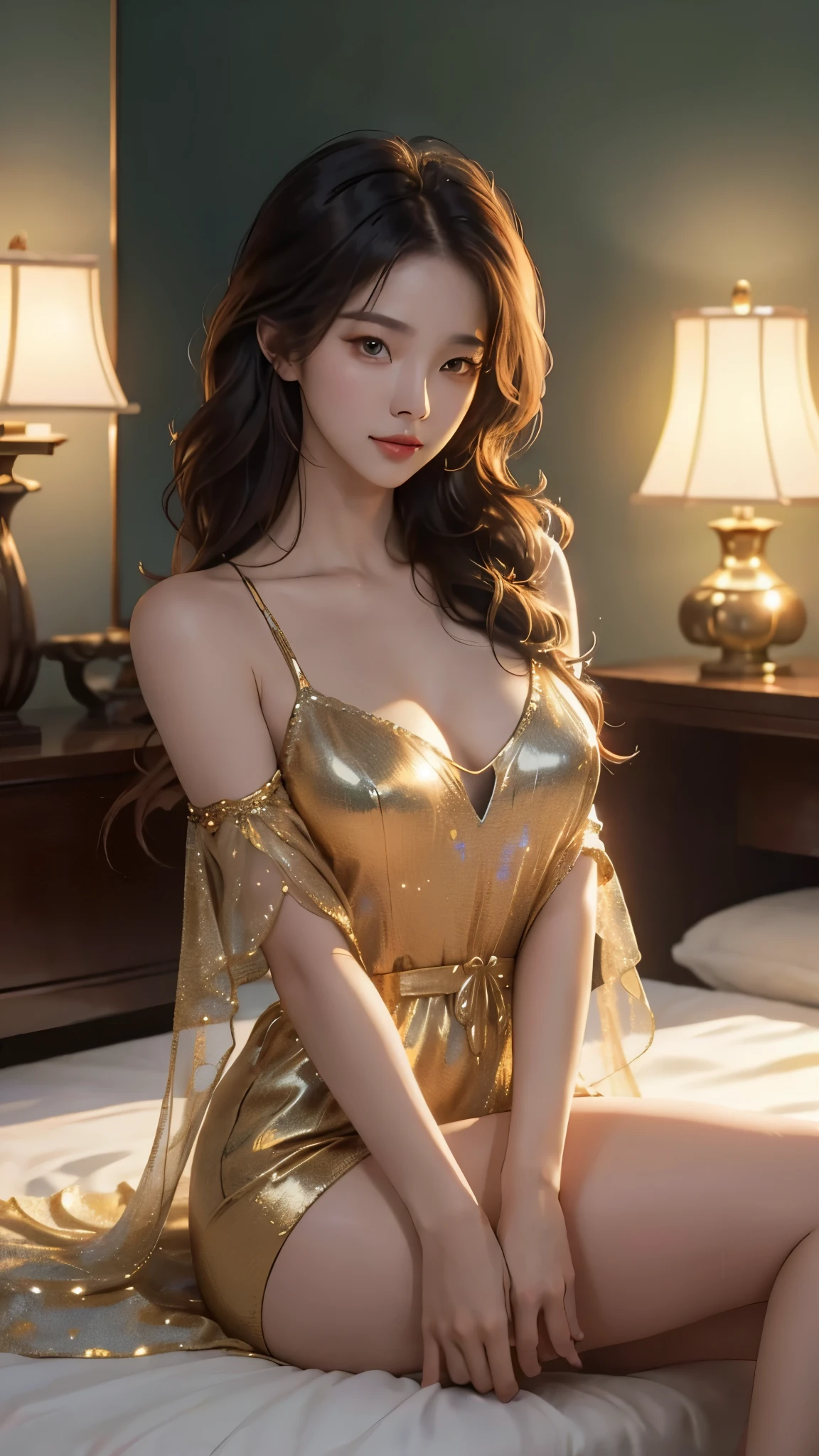 Highest Quality, Very detailed, High resolution, 8k wallpaper, Perfect dynamic composition, Beautiful and exquisite long hair, Natural color lip, random Sexy poses, , Cute Young e Jap Girl, (Highest Quality:1.3), (masterpiece:1.3), (The Very detailed:1.3), (One Japanese Woman:1.1), (Fine-grained, Wet and shiny skin:1.1), Wet thighs in one-piece swimsuits:1.4), ((school swimwear)), ((Constricted Waist)), (Beautiful Large breasts:1.2, Full Body, (Lie on Bed:1.5), Close Eyes, Open Mouth, at Hotel Suite, (from above and below)), ((Leg spread:1.3)), arm up