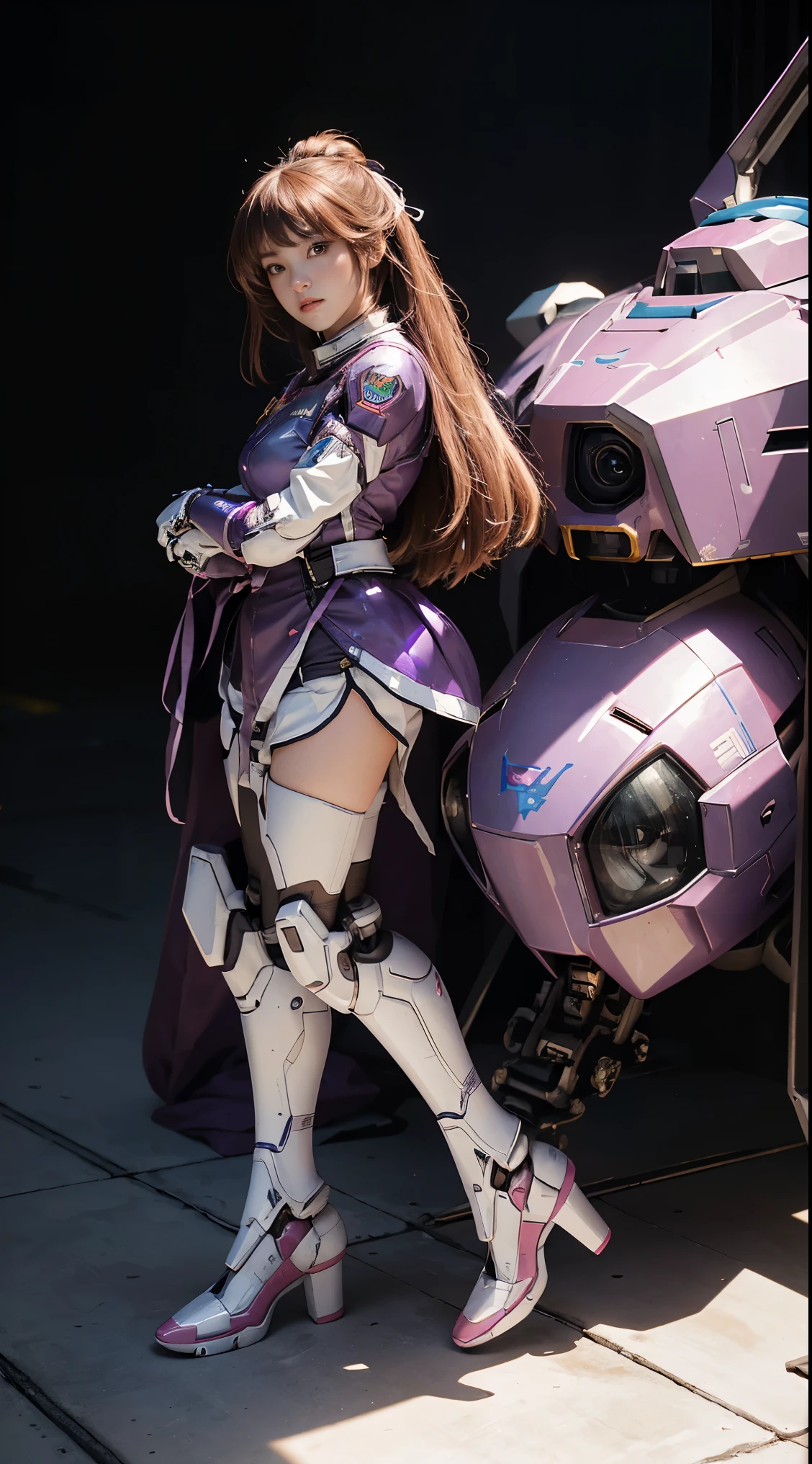 Jay super details, High Detail, high quality, best quality, High resolution,1台女machine人,美麗的女machine人,beautiful clear face(Rain waves_haneame:1.5), looking at the audience, skin tightening clear vinyl, Long blue hair, Gray eyes, pale skin, shanyaogaoda, Mecha, pink armor with white part, armor, helmet, Line Art, Dark, Low profile, sharp focus, octane, Backlight, machinery, Backlight, Shiny clothes, Mechanical legs, Thruster, flight, hair accessories, High heel, Shiny, Artist Name, Permanent, thigh, pink eyes, teeth, look down, armored boots, , (big Mechanical background:1.2), Bare shoulders, Lips, machine, Look from the bottom up, role play, RAW photo, Beautifully, best quality, (Intricate details:1.3), Super detailed, Meticulous attention to detail, rich and colorful, 8k ultra high definition, film grain, (Studio lighting:1.2), (Fuji XT3), (photorealistic:1.3), (Delicate skin:1.2)超High resolution, A park with a lake outside, best quality, photo, 4K, (photorealistic:1.4)