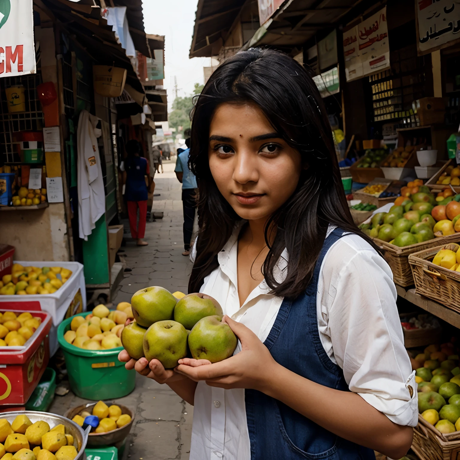 A pakistani girl selling mangos