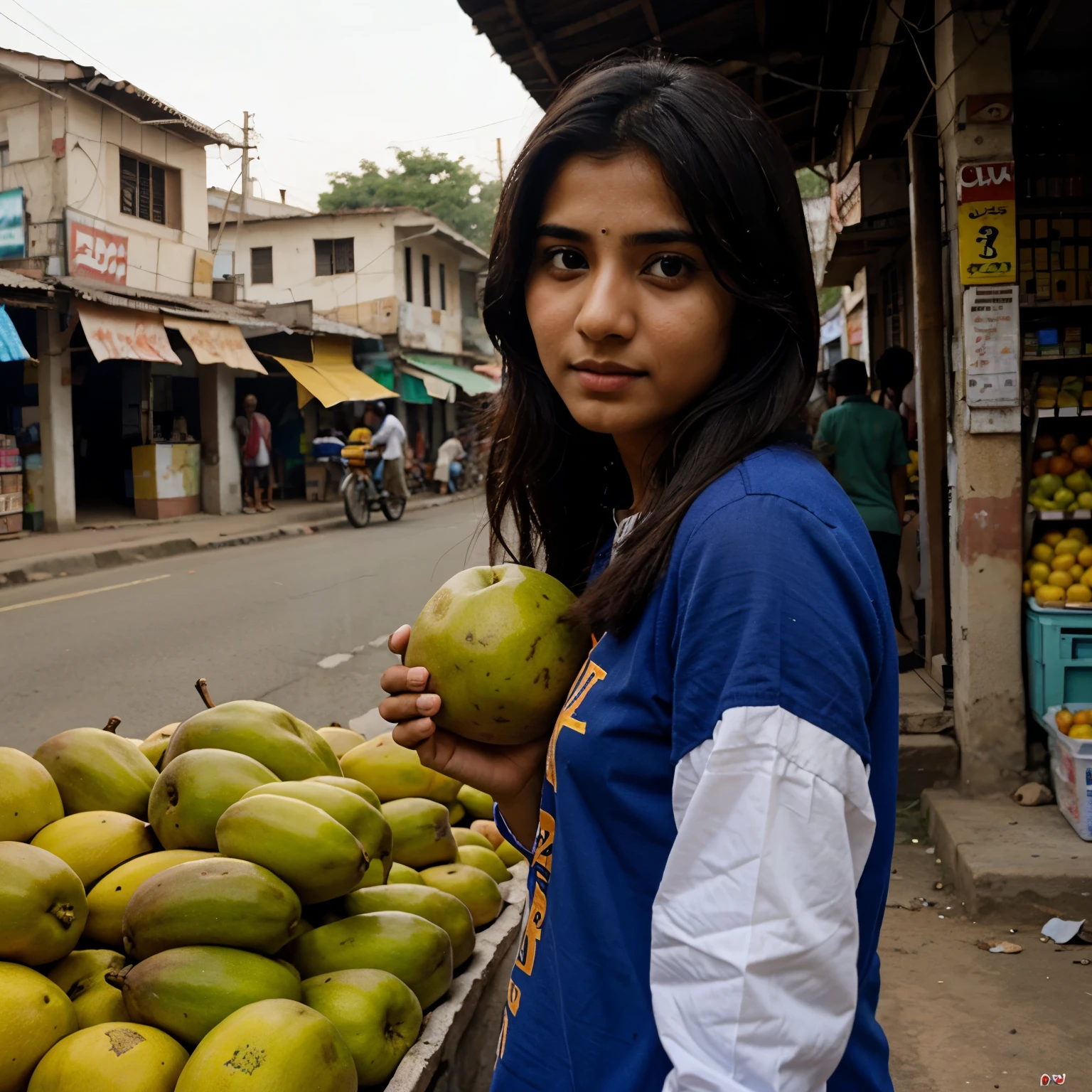 A pakistani girl selling mangos