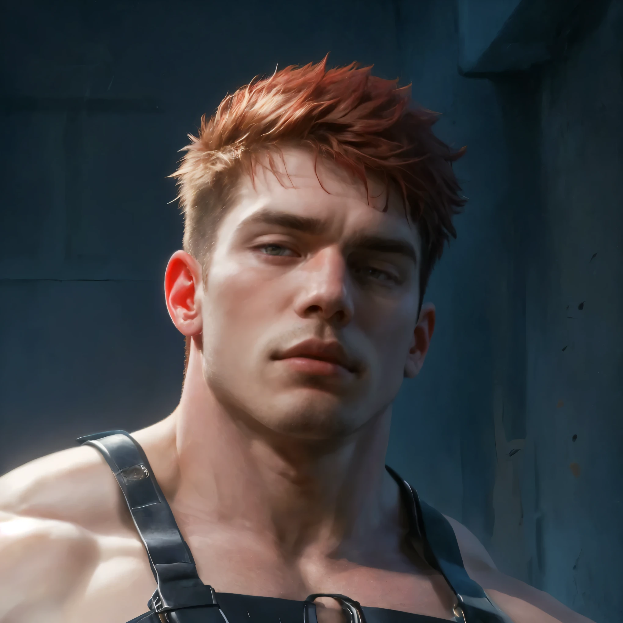 handsome male with red short hair, looking at the viewer