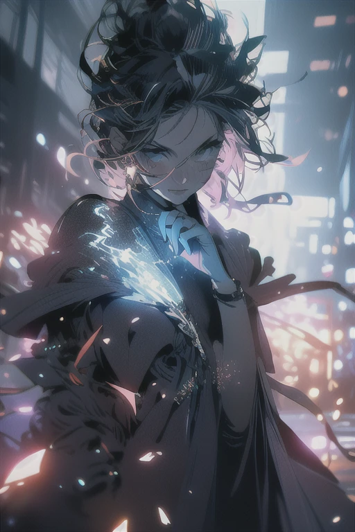 (best quality,4k,8k,highres,masterpiece:1.2),ultra-detailed,(realistic,photorealistic,photo-realistic:1.37),female lightning wizard,summons a tempest,crackling lightning,fiery sparks,glowing magic runes,flowing robes,concentrated expression,intense storm clouds,wind-whipped hair,electricity dancing in the air,majestic thunderbolts,commanding hand gesture,illuminated silhouette,mystical aura,electric blue color palette,ominous dark tones,hazy atmospheric lighting,streaks of light piercing the sky,charged atmosphere,overwhelming power,elemental force,wisps of lightning flickering,magical energy radiating,rippling shockwaves,vibrant and dynamic scene,awe-inspiring spectacle,kinetic and dynamic composition,powerful and spellbinding artwork