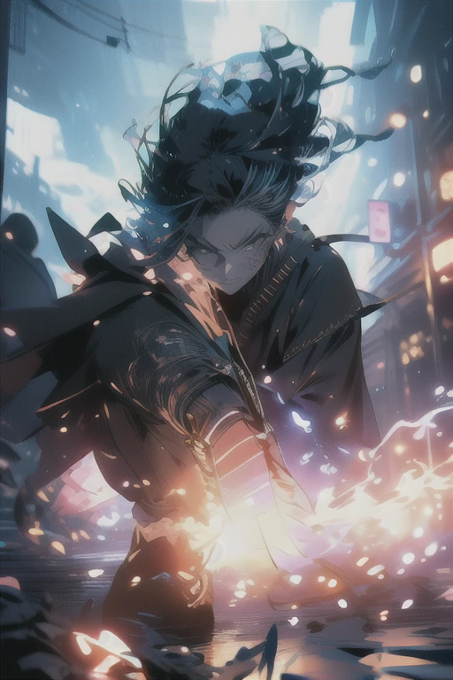(best quality,4k,8k,highres,masterpiece:1.2),ultra-detailed,(realistic,photorealistic,photo-realistic:1.37),female lightning wizard,summons a tempest,crackling lightning,fiery sparks,glowing magic runes,flowing robes,concentrated expression,intense storm clouds,wind-whipped hair,electricity dancing in the air,majestic thunderbolts,commanding hand gesture,illuminated silhouette,mystical aura,electric blue color palette,ominous dark tones,hazy atmospheric lighting,streaks of light piercing the sky,charged atmosphere,overwhelming power,elemental force,wisps of lightning flickering,magical energy radiating,rippling shockwaves,vibrant and dynamic scene,awe-inspiring spectacle,kinetic and dynamic composition,powerful and spellbinding artwork