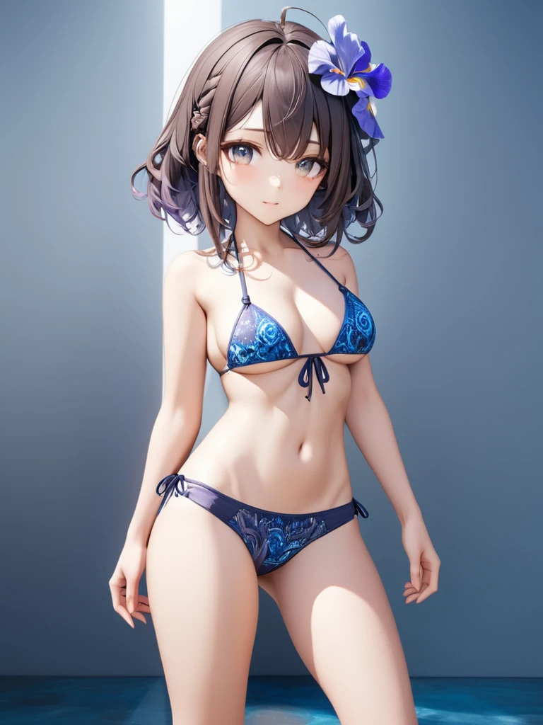 3D figure, very cute and bautiful anime girl, (head-to-body-ratio-is-one-to-three:4.0), (masterpiece:1.2), (best quality),(ultra detailed),(extremely detailed),(absolutely resolution) ,absurdres,8k, highly detailed face and eyes, clearly,
BREAK,a photo of an figure, (full body:1.5), high quality photo, simple and flat background,
BREAK,(dark_skin:1.5),(tribal_tatoos:1.5),(wavy hairs),(messy hair),(asymmetry bangs),
(dark brown hair, red and blue streaked hair:1.5), Tsurime Eyes, (blue-eyes:1.3),(flower hair ornament:1.2),(short-pants-bikini:3.5),(Intricate Iris Details,Depth and Dimension in the Pupils:2.5), standing-on-pedestal, cleary outlined,