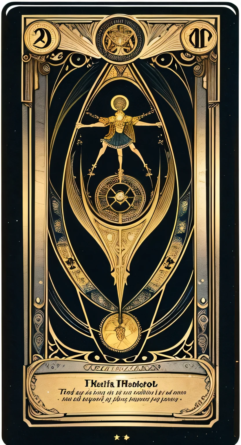 High quality picture, ultra high resolutions, masterpiece, A tarot deck design front an back, gold boarded, XIX card, decorative boarder