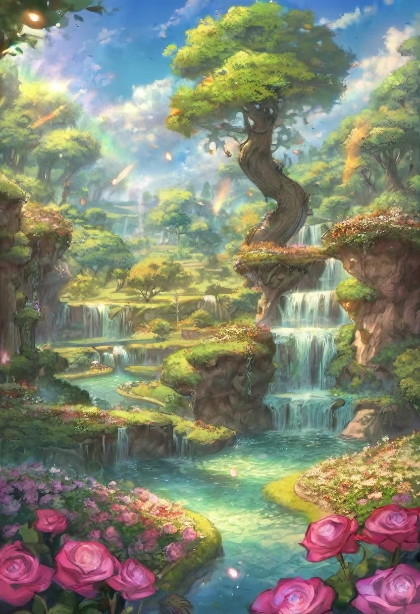 Israel- Fantastic - Painting Style Waterfall Soft painting style Brightly colored Bright light a wonderful heavenly garden, rainbow reflected on a splendid river valley of eden sea a wonderful valley,Morning sun, river, rose, Pastel pink path, Beautiful atmosphere, dream , Israel, almond blossom, wonderful, painting style Israel courtyard full of flowers and grapevine, The opulent style of Solomon's Temple ,Pearly Jewelry, By Pascal Blanche Rutkowski , 4K resolution ,Written by Thomas Kinkade.Vineyard masterpiece, best quality, high quality,extremely detailed CG unity 8k wallpaper, An enchanting and dreamy scene of a fantasy forest, with towering trees, glowing mushrooms, and hidden fairy glens, creating a sense of mystique and enchantment, artstation, digital illustration, intricate, trending, pastel colors, oil paiting, award winning photography, Bokeh, Depth of Field, HDR, bloom, Chromatic Aberration ,Photorealistic,extremely detailed, trending on artstation, trending on CGsociety, Intricate, High Detail, dramatic, art by midjourney