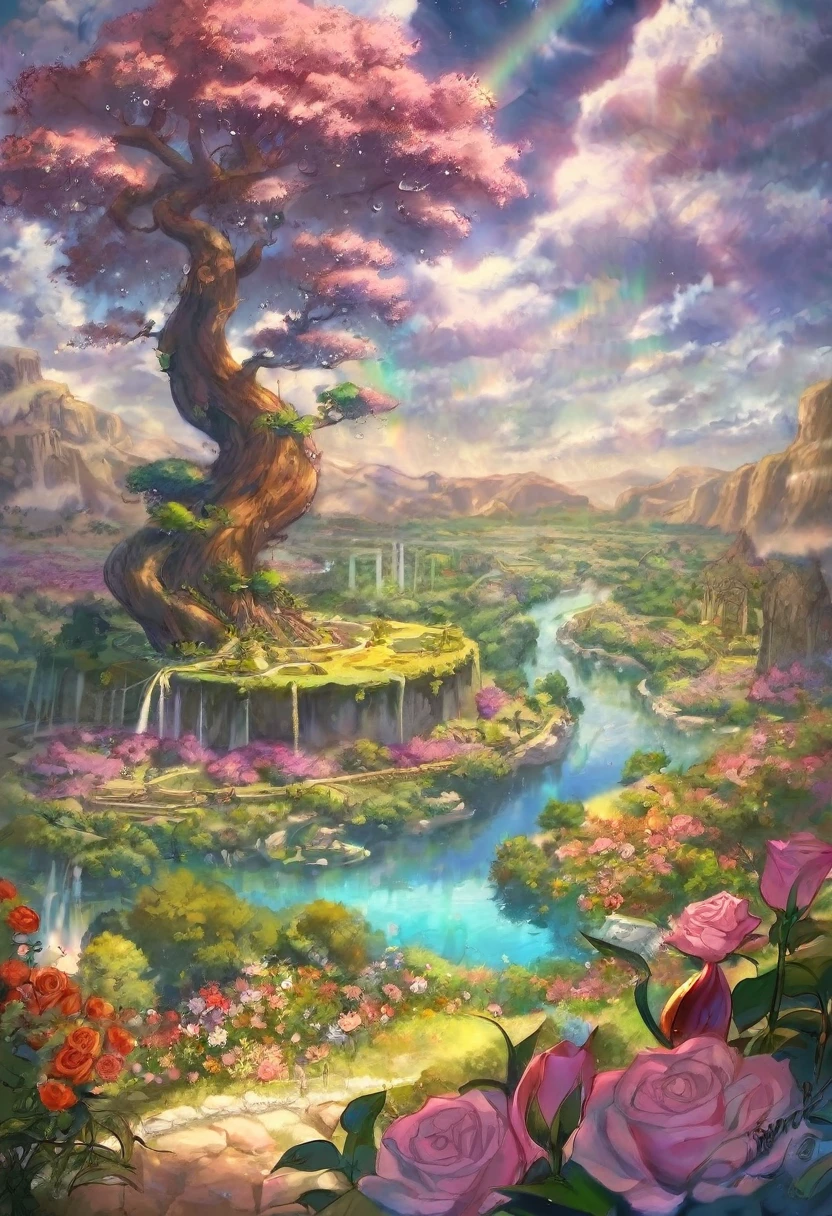 Israel- Fantastic - Painting Style Waterfall Soft painting style Brightly colored Bright light a wonderful heavenly garden, rainbow reflected on a splendid river valley of eden sea a wonderful valley,Morning sun, river, rose, Pastel pink path, Beautiful atmosphere, dream , Israel, almond blossom, wonderful, painting style Israel courtyard full of flowers and grapevine, The opulent style of Solomon's Temple ,Pearly Jewelry, By Pascal Blanche Rutkowski , 4K resolution ,Written by Thomas Kinkade.Vineyard masterpiece, best quality, high quality,extremely detailed CG unity 8k wallpaper, An enchanting and dreamy scene of a fantasy forest, with towering trees, glowing mushrooms, and hidden fairy glens, creating a sense of mystique and enchantment, artstation, digital illustration, intricate, trending, pastel colors, oil paiting, award winning photography, Bokeh, Depth of Field, HDR, bloom, Chromatic Aberration ,Photorealistic,extremely detailed, trending on artstation, trending on CGsociety, Intricate, High Detail, dramatic, art by midjourney