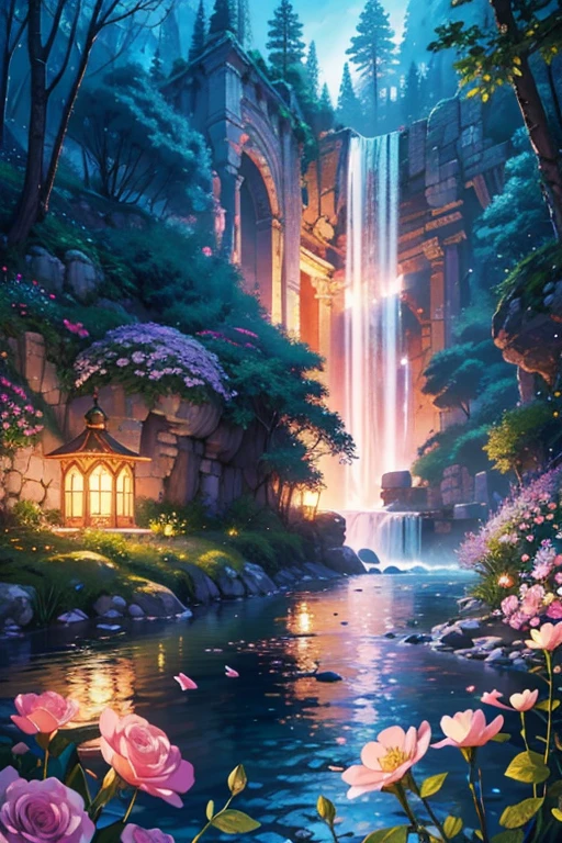Israel- Fantastic - Painting Style Waterfall Soft painting style Brightly colored Bright light a wonderful heavenly garden, rainbow reflected on a splendid river valley of eden sea a wonderful valley,Morning sun, river, rose, Pastel pink path, Beautiful atmosphere, dream , Israel, almond blossom, wonderful, painting style Israel courtyard full of flowers and grapevine, The opulent style of Solomon&#39;s Temple ,Pearly Jewelry, By Pascal Blanche Rutkowski , 4K resolution ,Written by Thomas Kinkade.Vineyard masterpiece, best quality, high quality,extremely detailed CG unity 8k wallpaper, An enchanting and dreamy scene of a fantasy forest, with towering trees, glowing mushrooms, and hidden fairy glens, creating a sense of mystique and enchantment, artstation, digital illustration, intricate, trending, pastel colors, oil paiting, award winning photography, Bokeh, Depth of Field, HDR, bloom, Chromatic Aberration ,Photorealistic,extremely detailed, trending on artstation, trending on CGsociety, Intricate, High Detail, dramatic, art by midjourney