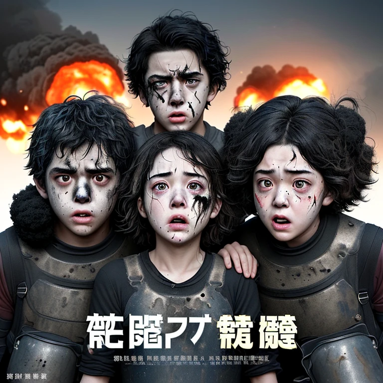 caught in an explosion、A slapstick comedy about a group of actors, Boys and Girls, covered in soot、It's worn out..