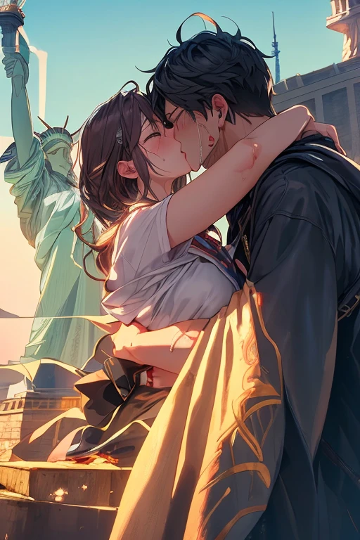 masterpiece, best quality, unity 8k wallpaper, illustration, very detailed, ((sexual harassment, rape,pain,1 American woman, 1 American male, first sound)), (((black skin)))whole body, sweat, Warmth, solid, big bust ((In front of the Statue of Liberty))(((kiss)))
Preparing...