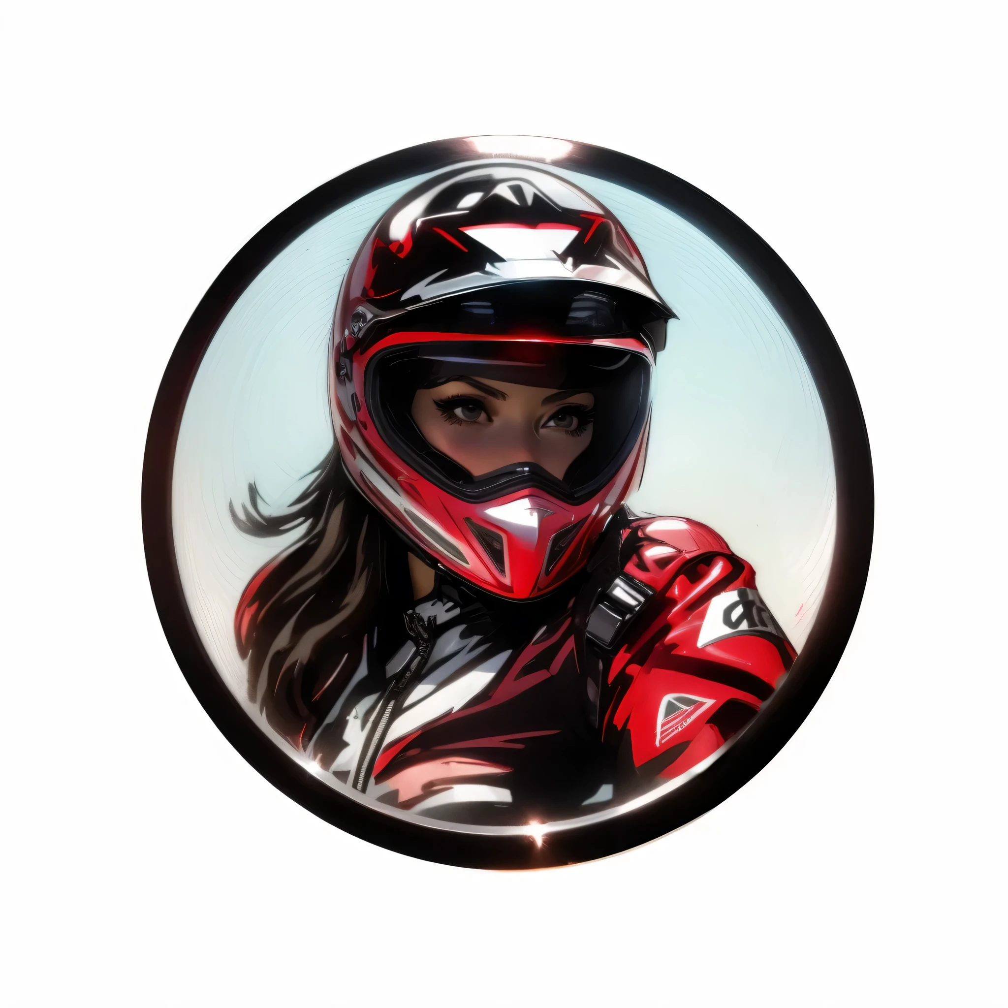 Araffed woman in a helmet and red jacket looks at the camera, Martin then artwork portrait, Martin then, motorcycle helmet, biker, motorbiker, portrait of a modern darna, eyes in a helmet, picture of a female biker, reflection on the helmet, vector art, in digital illustration style, detailed digital images