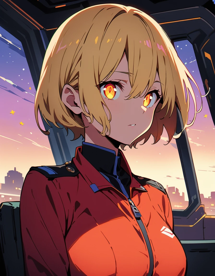 (highest quality、masterpiece、High resolution、detailed)、animeスタイル、Flat Style、extremely detailed、High saturation、(Shining Eyes、detailed美しい顔), BREAK,1 girl、A young sexy woman with short hair and blonde hair in sexy clothes sits in a spaceship seat、A beautiful starry sky can be seen from the window.。(highest quality、masterpiece、High resolution、detailed)、animeスタイル、Flat Style、(Shining Eyes、detailed美しい顔), BREAK,anime