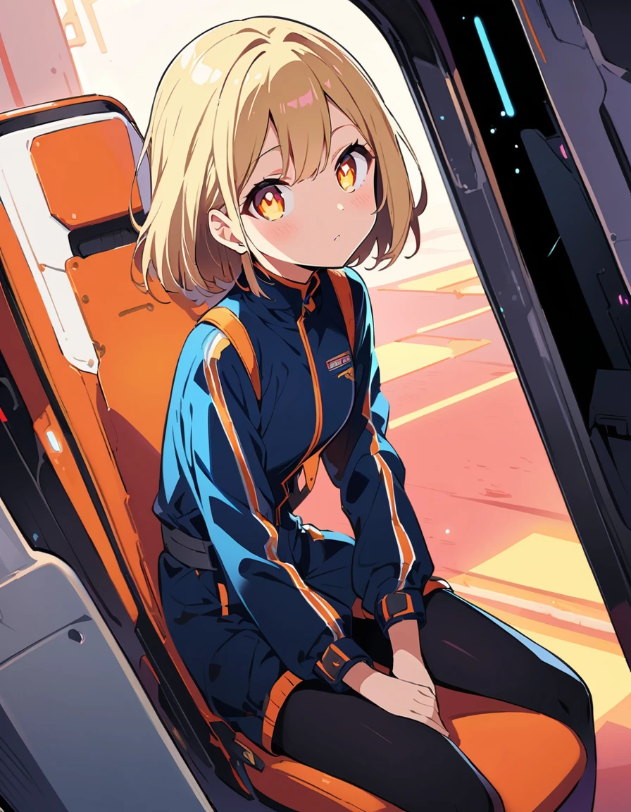 (highest quality、masterpiece、High resolution、detailed)、animeスタイル、Flat Style、extremely detailed、High saturation、(Shining Eyes、detailed美しい顔), BREAK,1 girl、A young sexy woman with short hair and blonde hair in sexy clothes sits in a spaceship seat、A beautiful starry sky can be seen from the window.。(highest quality、masterpiece、High resolution、detailed)、animeスタイル、Flat Style、(Shining Eyes、detailed美しい顔), BREAK,anime