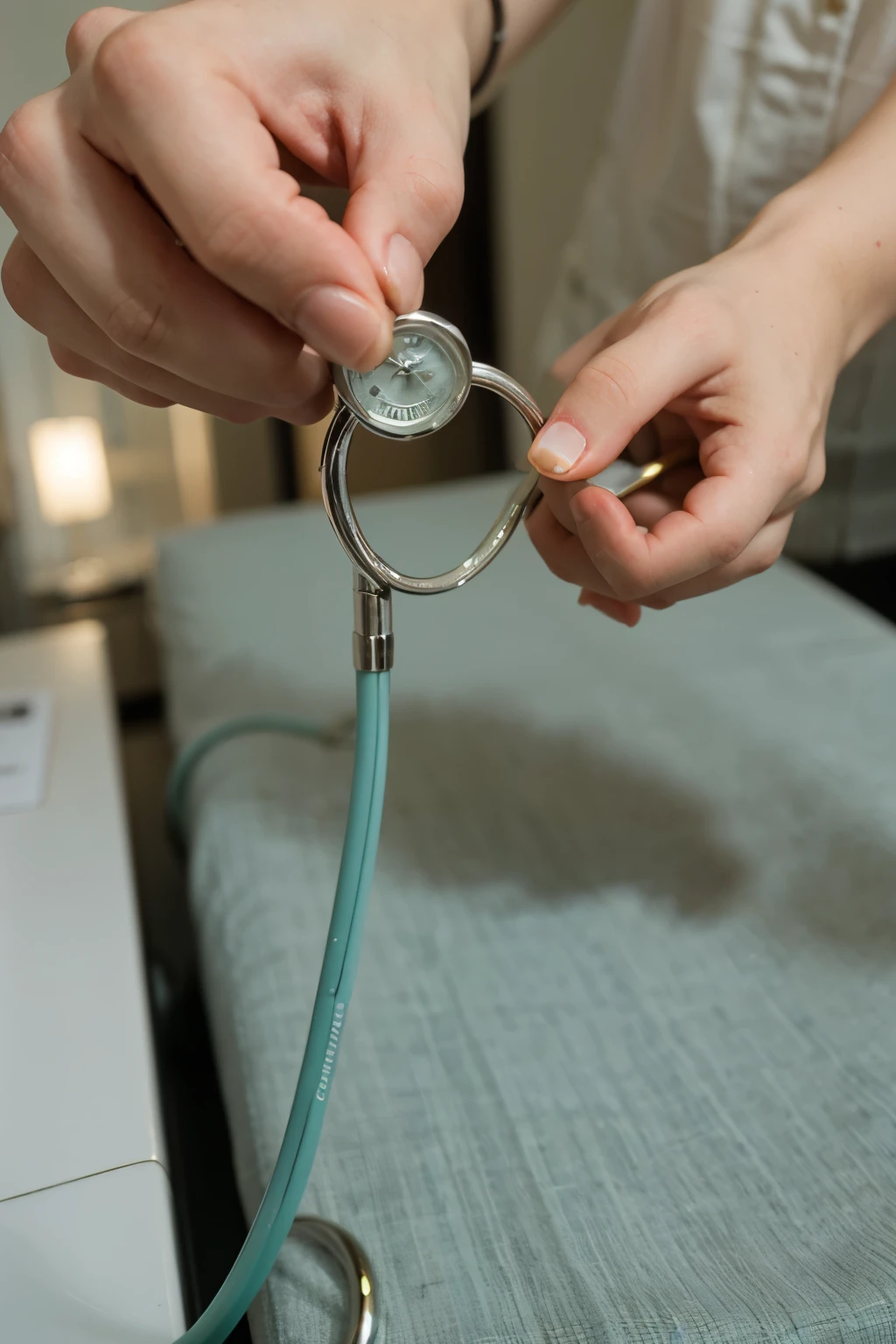 Realistic and long tiffany green and gold stethoscope
