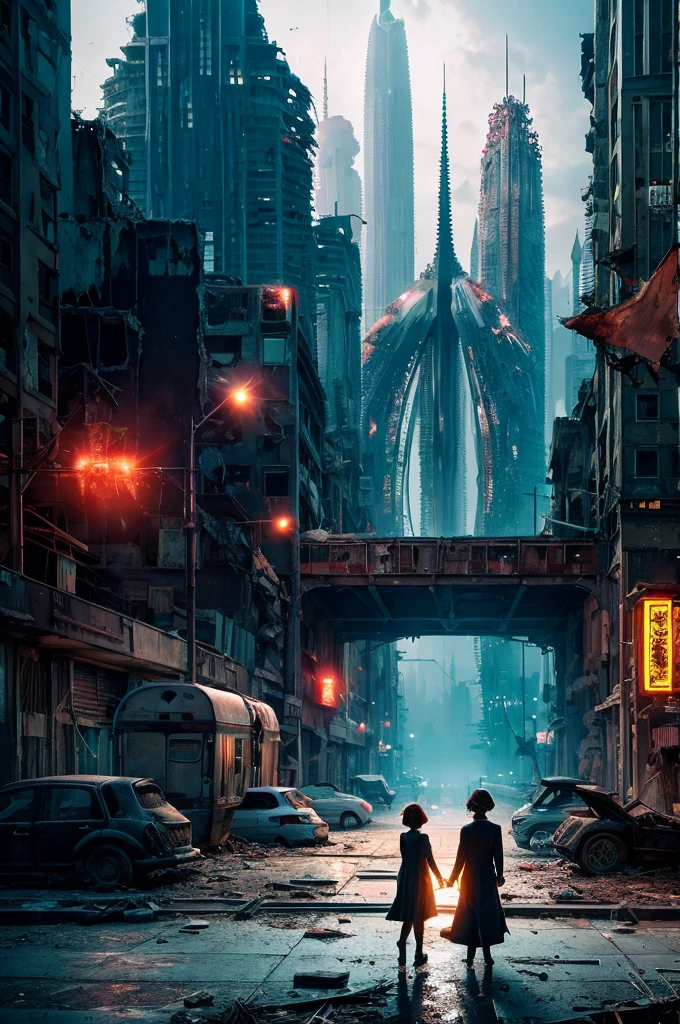 highest quality、A ruined futuristic city、dim、Surrealism