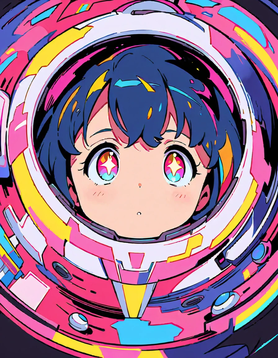 (highest quality、masterpiece、High resolution、detailed)、Anime Style、Flat Style、extremely detailed、High saturation、(Shining Eyes、detailed美しい顔), BREAK,anime style, super fine illustration, highly detailed, dynamic angle, beautiful detailed, 8k, In a spaceship, a -yeld gigazes at the Earth through a window, her eyes sparkling as she sees it for the first time.