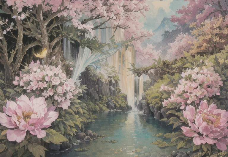 Gombi:1.3,bird,China,flower,wood,Grass,Wind,8k wallpaper:1,Israel- Fantastic - Painting Style Waterfall Soft painting style Brightly colored Bright light a wonderful heavenly garden, rainbow reflected on a splendid river valley of eden sea a wonderful valley,Morning sun, river, Rose, Pastel pink path, Beautiful atmosphere, dream , Israel, アーモンドのflower, wonderful, painting style Israel courtyard full of flowers and grapevine, Solomon's luxurious style'temple ,Pearl Gemstones, By Pascal Blanche Rutkowski , 4K resolution ,Written by Thomas Kinkade.A vineyard masterpiece, 最high quality, high quality,Very detailed CG unity 8k wallpaper, An enchanting and dreamy scene of a fantasy forest, Towering Tree々with, Glowing Mushroom, hidden fairy valley, Creates a sense of mystery and fascination, artステーション, digital illustration, Complex, trend, pastel colour, oil, Award-winning photography, Bokeh, Depth of written boundary, High resolution, bloom, chromatic aberration ,Realistic,Very detailed, trend on artステーション, trend on CGsociety, Complex, Attention to detail, dramatic, art:mid journey