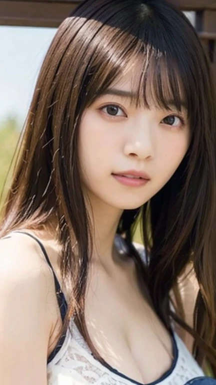(highest quality,masterpiece:1.3,Ultra-high resolution),(Very detailed,Caustics,8k),(Realistic:1.4,RAW shooting),Japanese,28 years old,cute,I'm looking at the camera with a smile on my face,Black Hair,Wavy long hair,Dolly Makeup,Large Breasts ,Pastel colored peplum,Large Breasts、Bust up shot,Warm Light,Natural light,Professional Writing