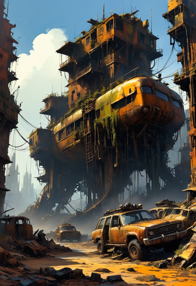 Post-Apocalyptic Wasteland, by Ian McQue, best quality, masterpiece, very aesthetic, perfect composition, intricate details, ultra-detailed