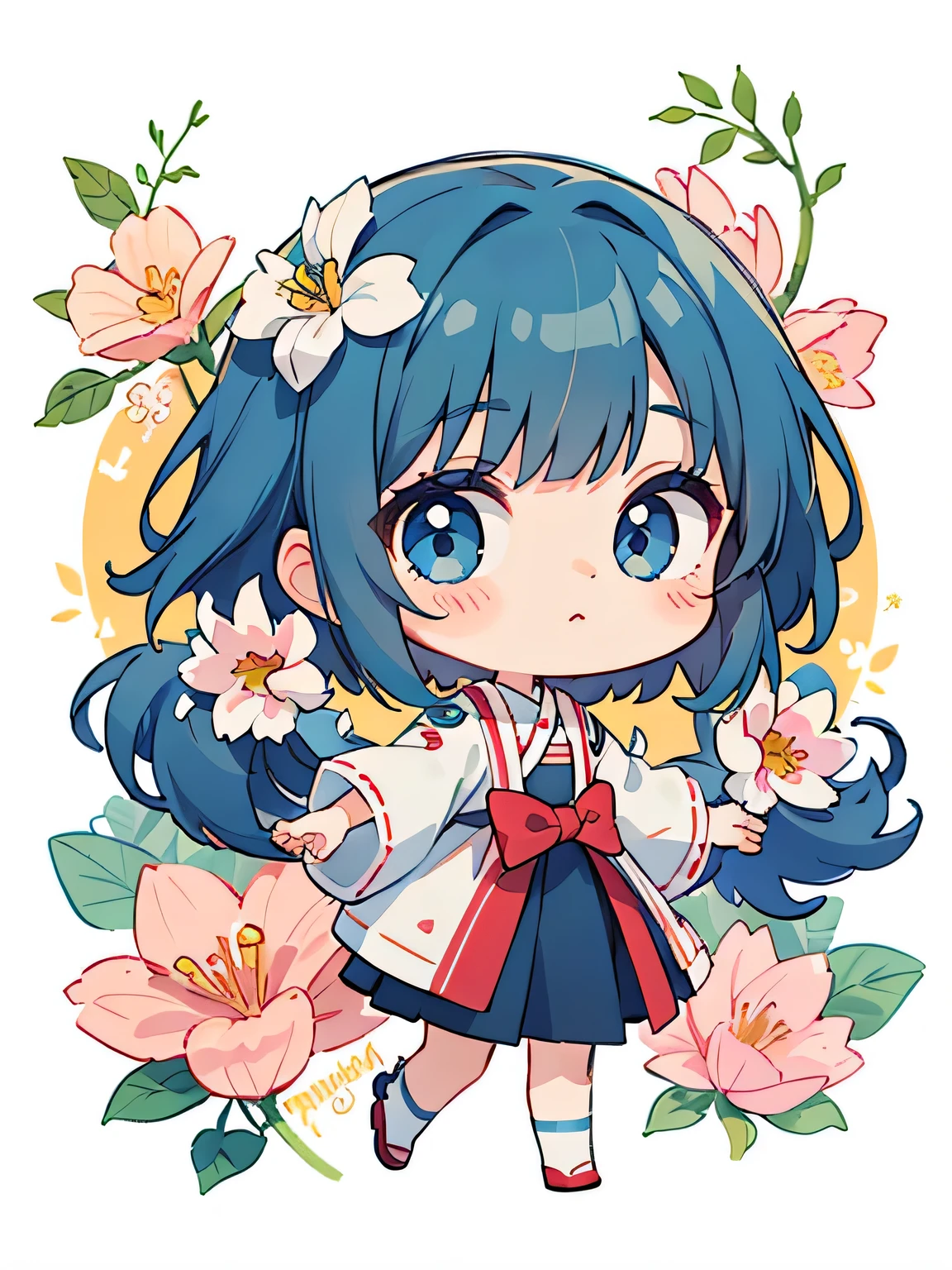 Momoko Sakura style, Kawaii Design, (((many people)))、most beautiful girl ever、Chibi, Colorful bob hair、Holding hands with a boy、