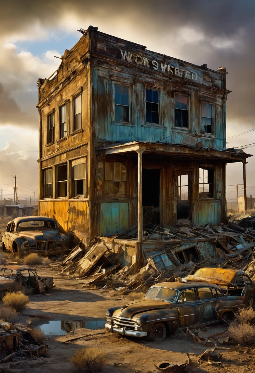 Post-Apocalyptic Wasteland, by Ed Freeman, best quality, masterpiece, very aesthetic, perfect composition, intricate details, ultra-detailed