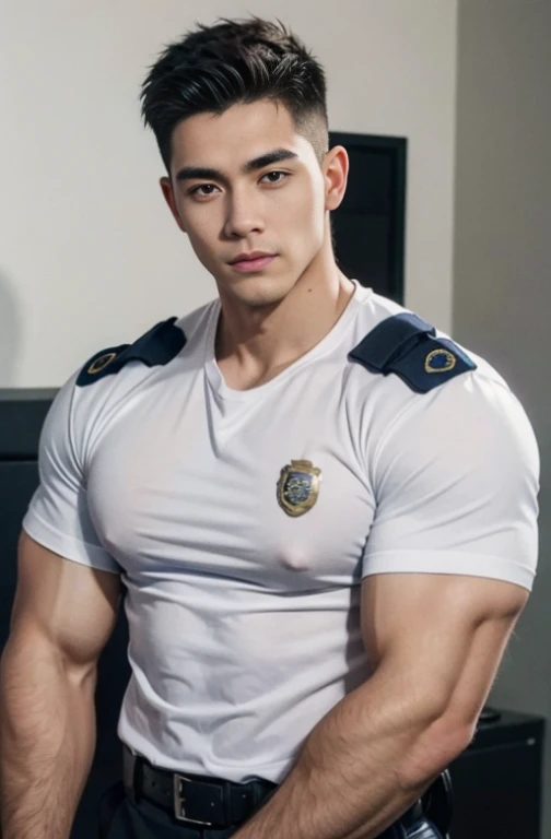 ung handsome guy,20-25 years old,police officers,Interpol,Police Department,With a gun,Handsome,musculous,Thin muscles,hairy bodies,Police uniform(Fine eye 1:3),Black eyes,full bodyesbian,full bodyesbian