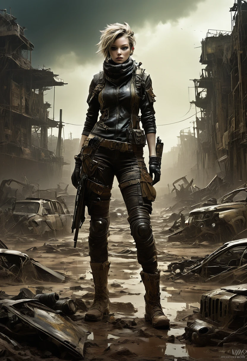Post-Apocalyptic Wasteland, by ashley_wood, best quality, masterpiece, very aesthetic, perfect composition, intricate details, ultra-detailed