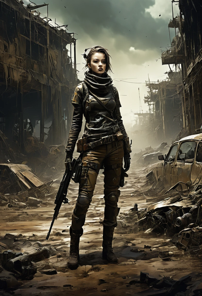 Post-Apocalyptic Wasteland, by ashley_wood, best quality, masterpiece, very aesthetic, perfect composition, intricate details, ultra-detailed