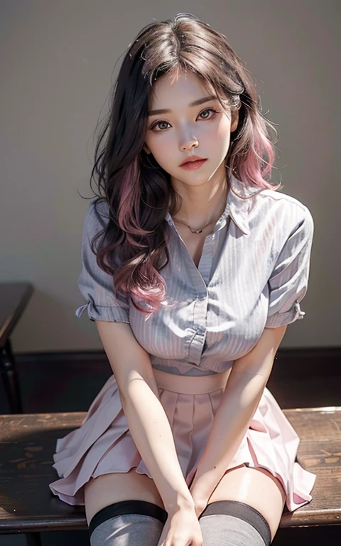 (Huge ), (18 years old), (Very small head), Daylight, Sunlight, (Perfect body:1.1), (Volleyball uniform), (sleeping posture), (Short hair), (Wavy Hair), (dark brown hair), (Pink and blue highlight hair), ((FullBody)), (8K), (extremely delicate and beautiful), (masutepiece), (Best Quality:1.0), (realisitic), Realistic Shadows, (High resolution:1.0), Detailed skin, Ultra-detailed, Slim body, (Beautiful hair, Real Hair, detailed hairs), blush, Photorealistic, Realistic face, Realistic eyes, Small eyes, Happy smile, (((Colorful))), (eye liner), (mascara), (eye shadow),