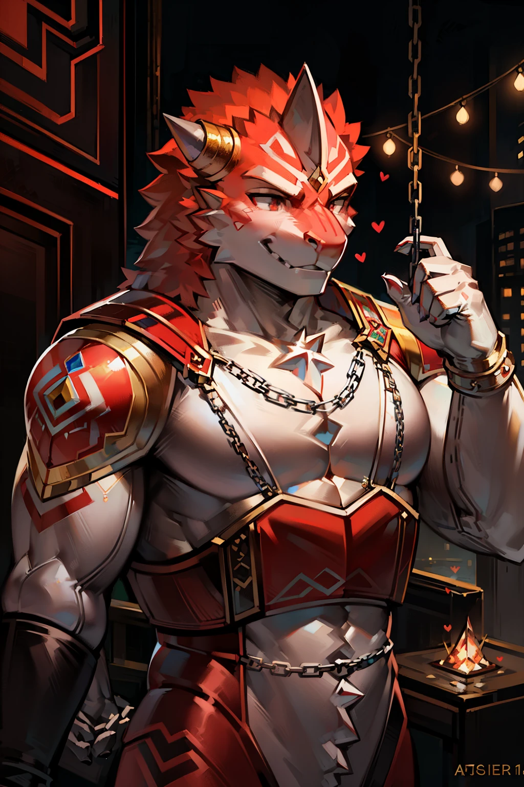 Masterpiece of Art: 1.5
Transparent Glass Heart: 1.2, High Detail: 1.1
Handsome Female Assassin: Shota, Androgynous Charm: 1.3, Elegant Figure: 1.2
Indonesian Flag: Red and White, Detailed Colors: 1.5
Diamond with Inscription: "ALMAHEERA", Diamond Clarity: 1.1
Chain: Shiny, Detailed Links: 1.2
Red Mechanical Gorilla: Muscular Build: 1.1, Realistic: 1.5, Metallic Skin: