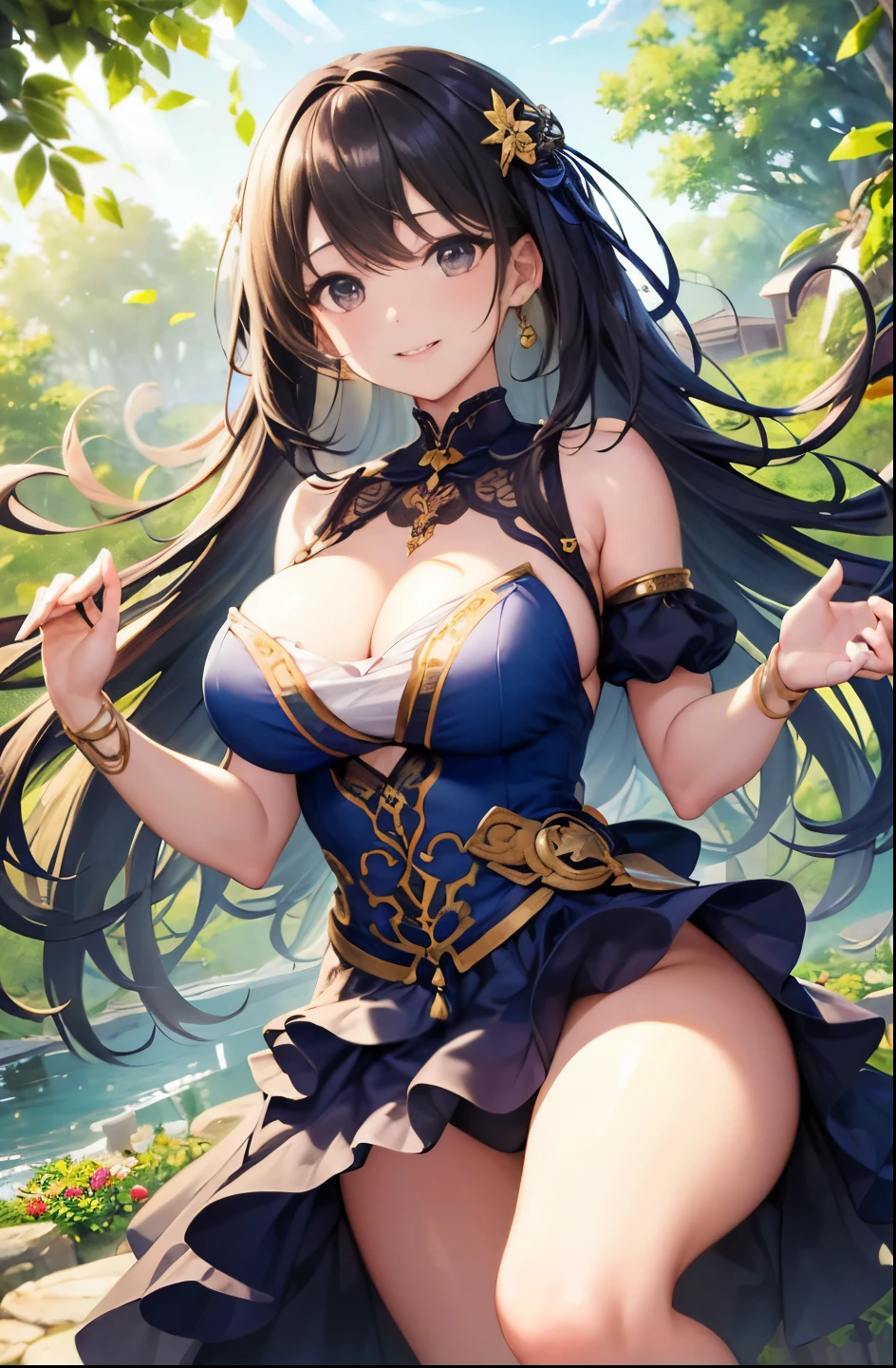(masterpiece), (highest quality), (Super Detail), (Disheveled Hair), (figure), (girl1人), (interview), (simple background), Beautiful fine details, 繊細でBeautiful Face, floating, (High saturation), (Shine), Focus on the face, Black Hair, bangs, A big smile, floating Hair. girl, Girl in Love, Pixiv illustration, highest quality, Very detailed, smile, Smart, Beautiful Face, 4K, nature, sunlight filtering through the foliage,