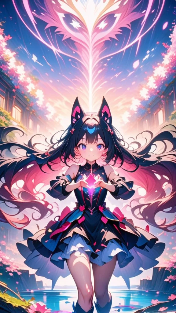 A kawaii anime girl with a beautiful smile, expressive eyes, and long flowing hair, Tsukasa Tsukuyomi,
(masterpiece: 1.2), (best quality: 1.2), newest, ai-generated, anime screencap, Anime wallpaper, HD Wallpaper, solo kawaii anime girl wallpaper, vibrant colors, soft lighting, detailed facial features, intricate dress design, dynamic pose, dreamy background scenery, sakura blossoms, sparkling stars, surreal atmosphere.