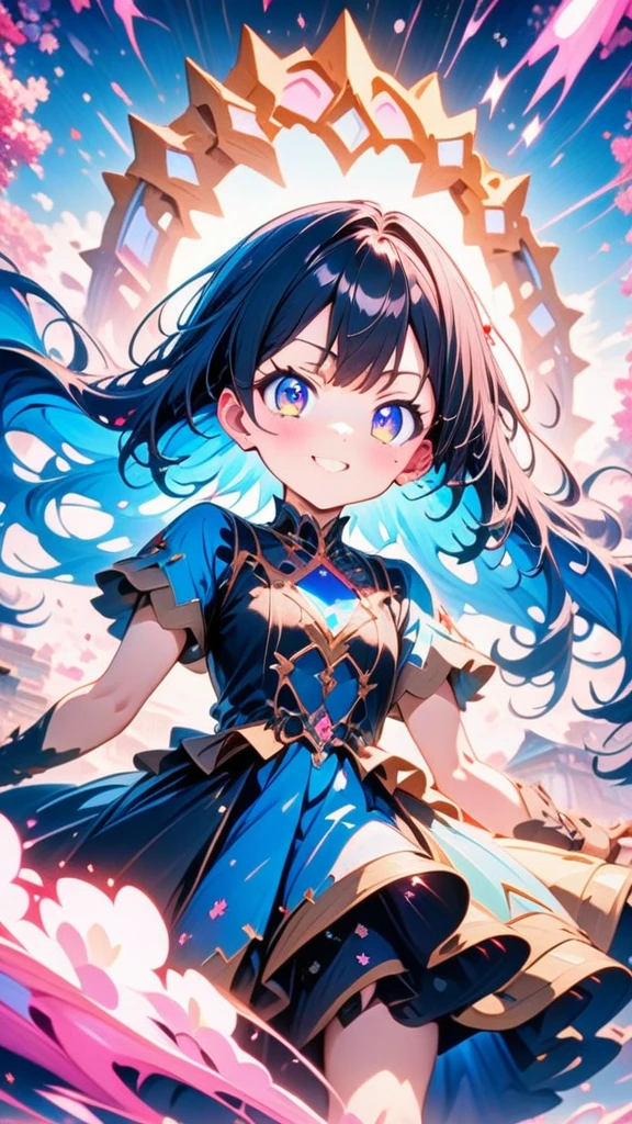 A kawaii anime girl with a beautiful smile, expressive eyes, and long flowing hair, Tsukasa Tsukuyomi,
(masterpiece: 1.2), (best quality: 1.2), newest, ai-generated, anime screencap, Anime wallpaper, HD Wallpaper, solo kawaii anime girl wallpaper, vibrant colors, soft lighting, detailed facial features, intricate dress design, dynamic pose, dreamy background scenery, sakura blossoms, sparkling stars, surreal atmosphere.