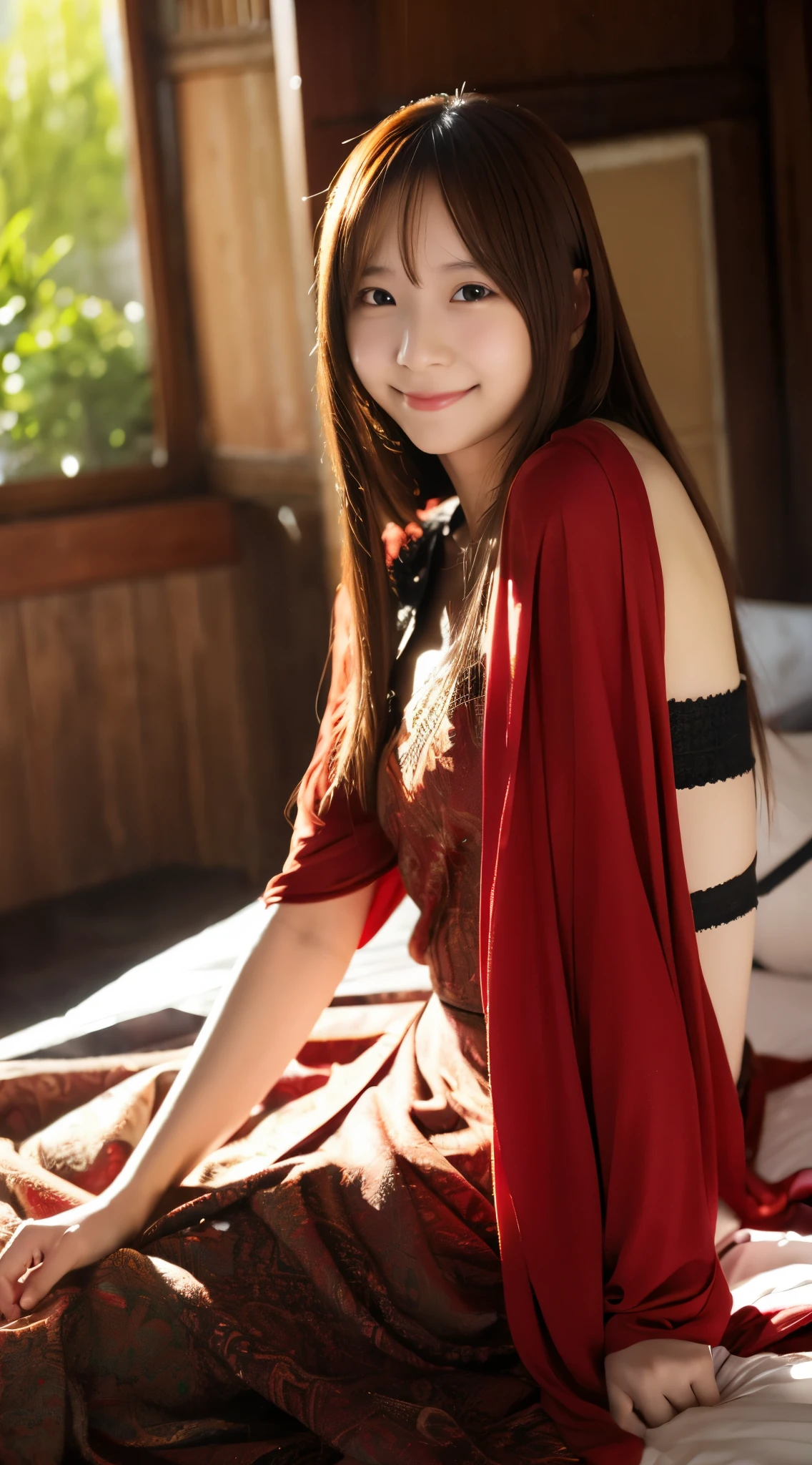 Asuna, Asuna_(star), 1人of女of子, Fantasy, High resolution, Looking_Away, Looking_To_of_~ side, original, Realistic, scenery, close, upper_body, smile, actiof上 pose,of上_bed,