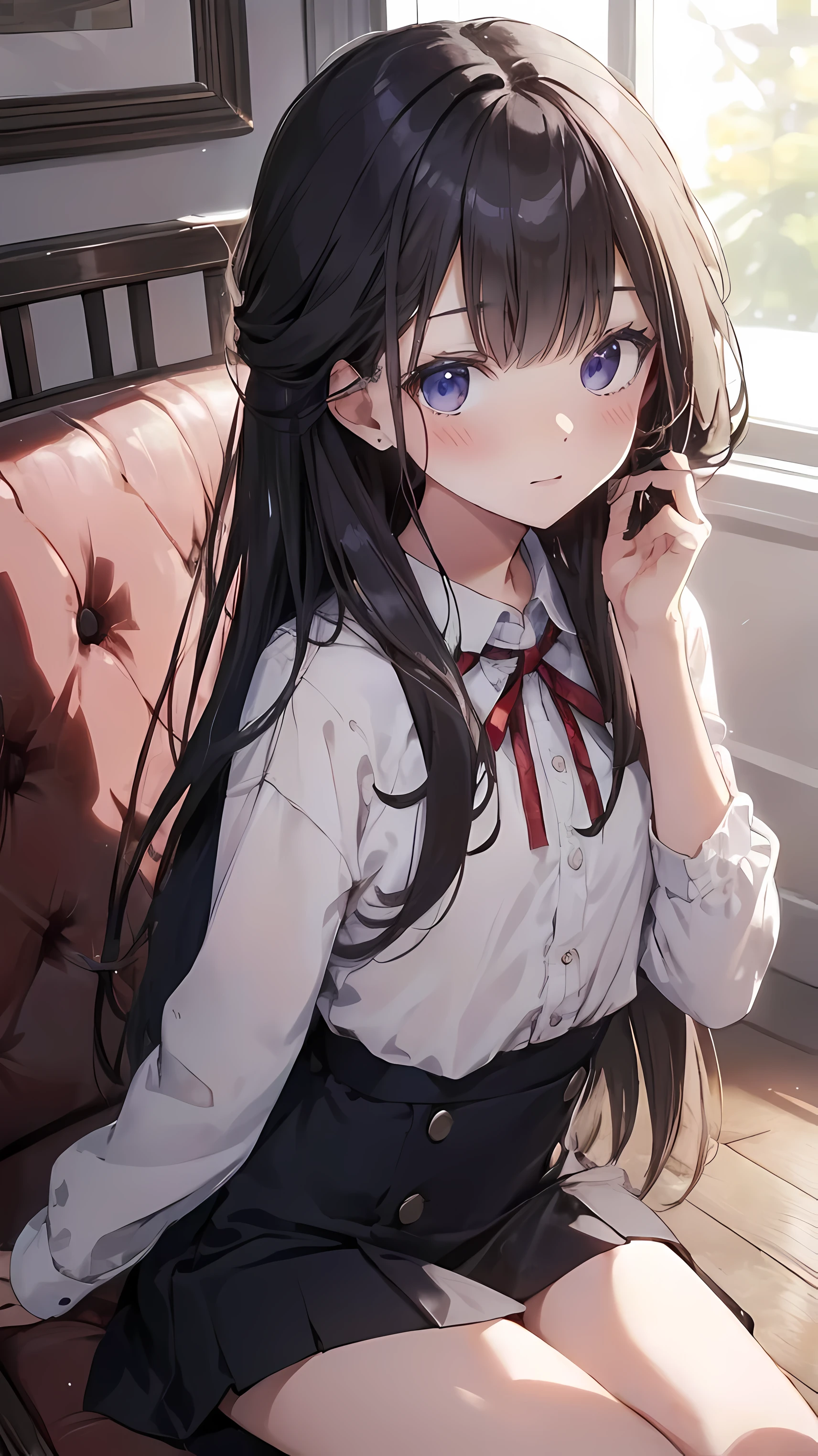 Masterpiece、Highest quality、highest quality、(((Lori)))、 ((Petite))、Shiny hair quality、Small face、Sitting、Super detailed, beautiful, wide eyes、Ultra-detailed, clear and beautiful faces、(cute illustration:1.2), High-resolution, ultra-detailed, best quality, embarrassed