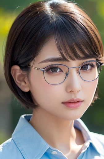 (best quality,8k,high resolution,masterpiece:1.2),
(ultra-detailed,realistic:1.37),(portraits),
(A lady of pure essence, adorned with innocence and a pristine aura, yet fortified with an unwavering inner strength, exudes a gentle grace.),
(A Japanese woman, 30 years old and 155cm tall.),
(She wears a neat, short hairstyle that gives off a clean impression, complemented by a pair of black cell frame glasses.),
(In impeccable attire, a woman adorned in a sky-blue shirt gazes upon me with gentle eyes, her presence a soothing balm to the soul.),