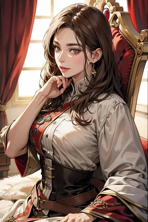 mature female,  light brown hair, lips, throne, heartbeat, heart mark