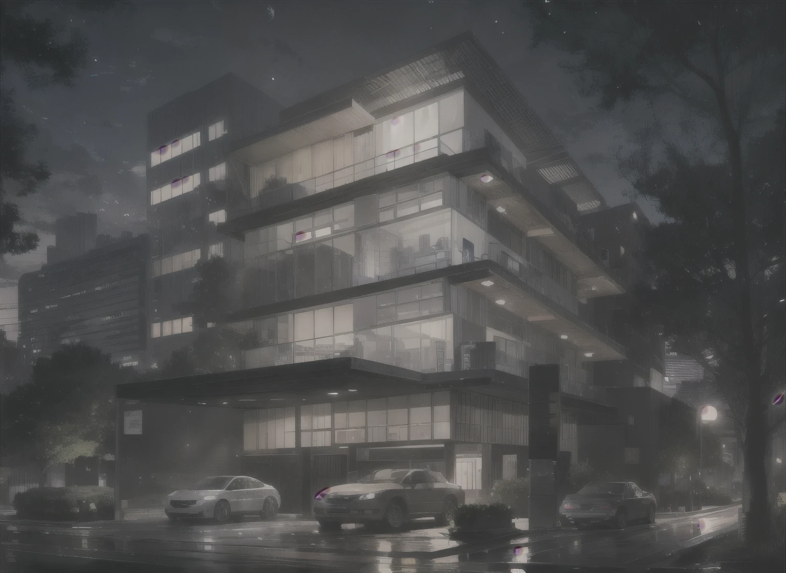 rendering of a building with a lot of cars parked in front of it, sharp hq rendering, exterior shot, photorealistic ”, photorealistic”, ground view, ground-breaking, discovered photo, ultra realistic”, ultra realistic ”, exterior wide shot, wide angle exterior 2022, digital rendering, iphoto render, color mix between purple and yellow