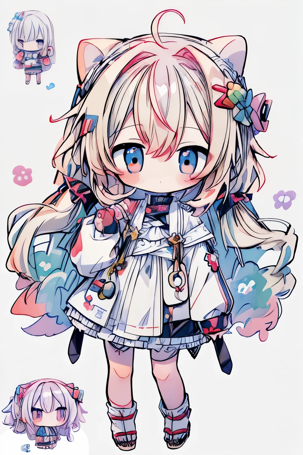 (((masterpiece))), (best quality), (ultra detail), (very_high_resolution), (large_filesize), (full color), watercolor, Lots of chibi characters, looks fun, Colorful fluffy background,(Lots of chibi characters:1.5), multiple, Lots of illustrations of chibi characters,((10 people))