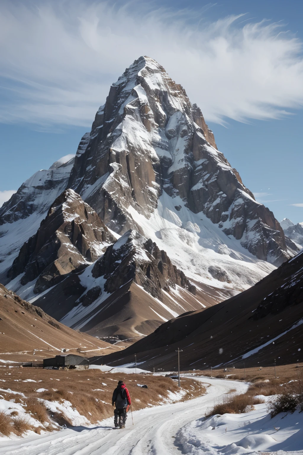 ((best quality)), ((masterpiece)), (detailed), 4k, --a2:3, mountains, ama dablam, snowy, snowing, great sky
