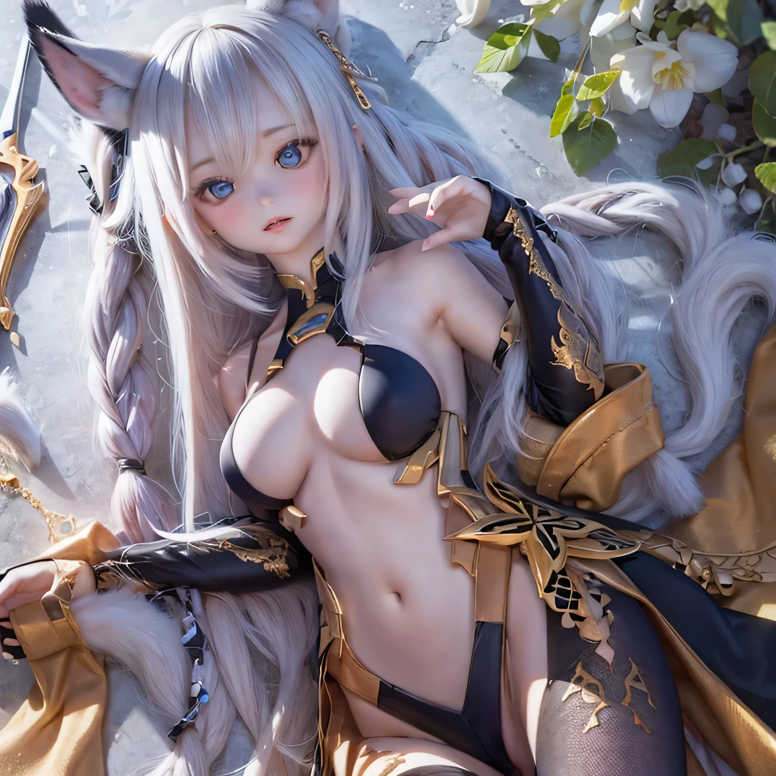 (best quality, highres, realistic:1.37),ultra-detailed, beautiful detailed eyes,beautiful detailed lips,extremely detailed eyes and face,longeyelashes,1girl,portrait,sharp focus,vivid colors,soft lighting,Fenrir girls,big breasts,fantasy elements,snowy landscape,ice magic,enchanted forest,flowing hair,ethereal beauty(((((full body)))))(((((fight)))))cute bikini armor wear a sword cute sexy pose full body