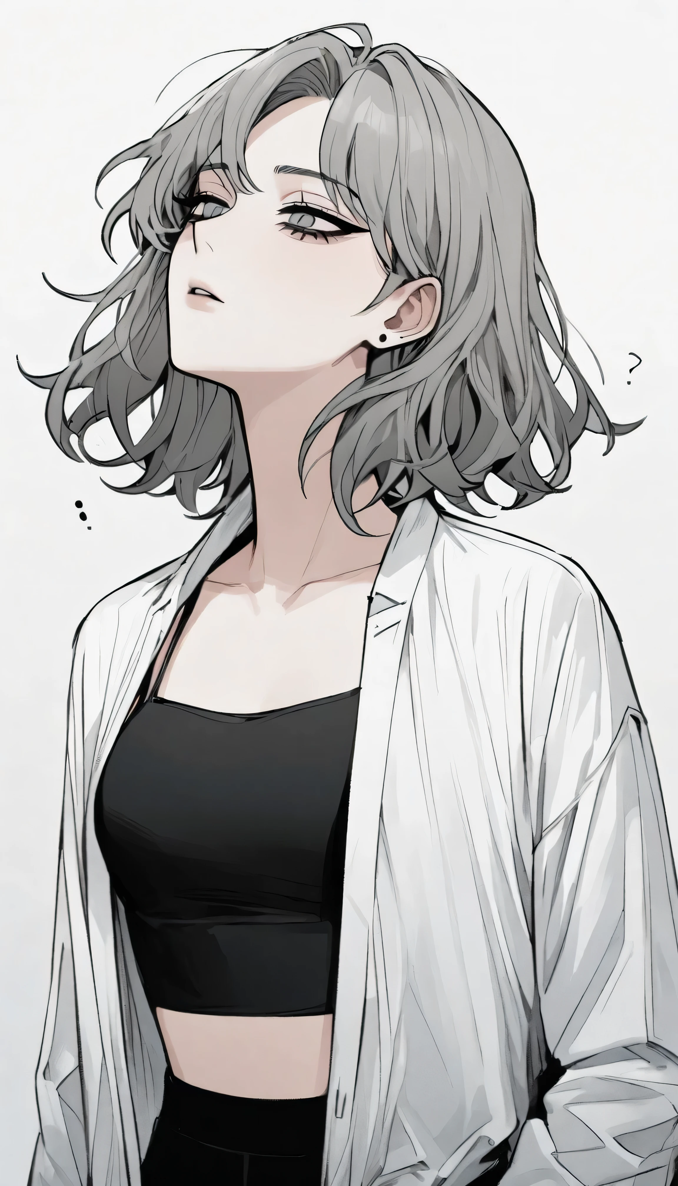 (Webtoon style, very detailed, masterpiece )women, alone, wolfcut hairstyle,