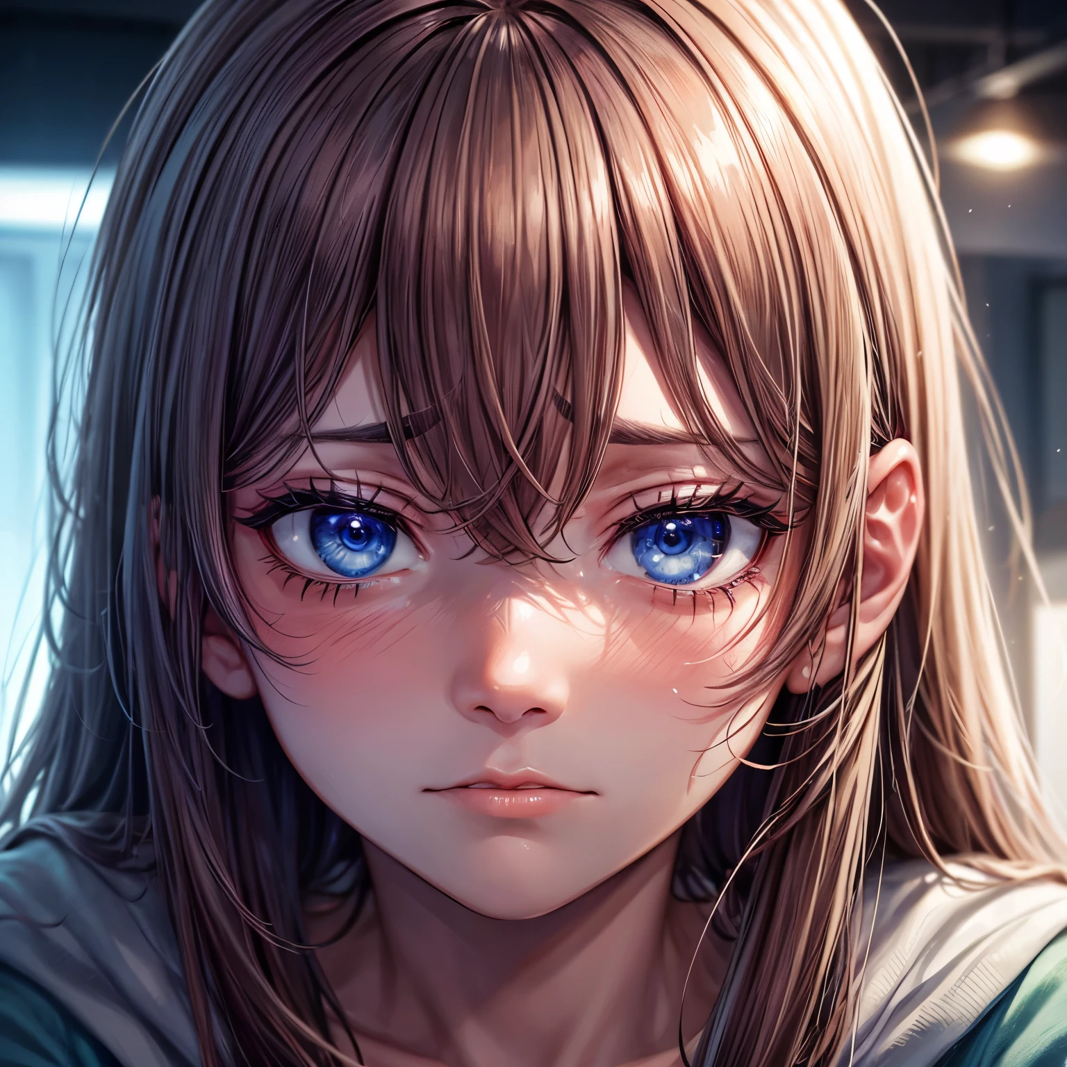 Close-up of the person's face, showing exhaustion and frustration as they continue to work late into the night.]